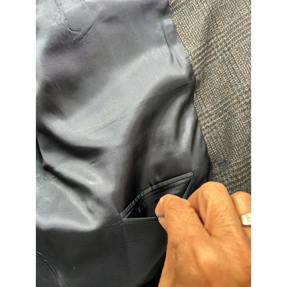 Joseph & Feiss Blazer Mens 44 100%‎ Lambswool Blazer Gray Glen Plaid Sport Coat